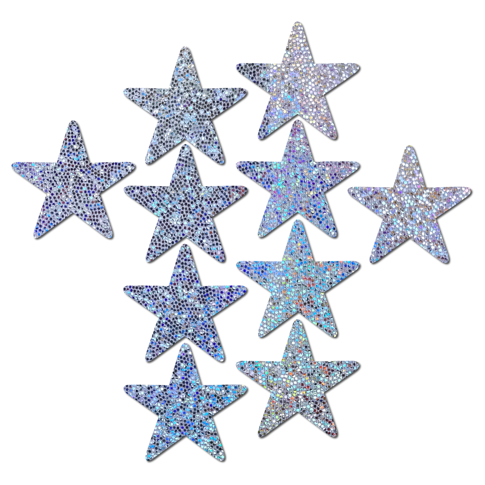 5-Pack: Body Minis: 10 Mini Silver Glitter Stars Nipple & Body Pasties by Pastease® o/s