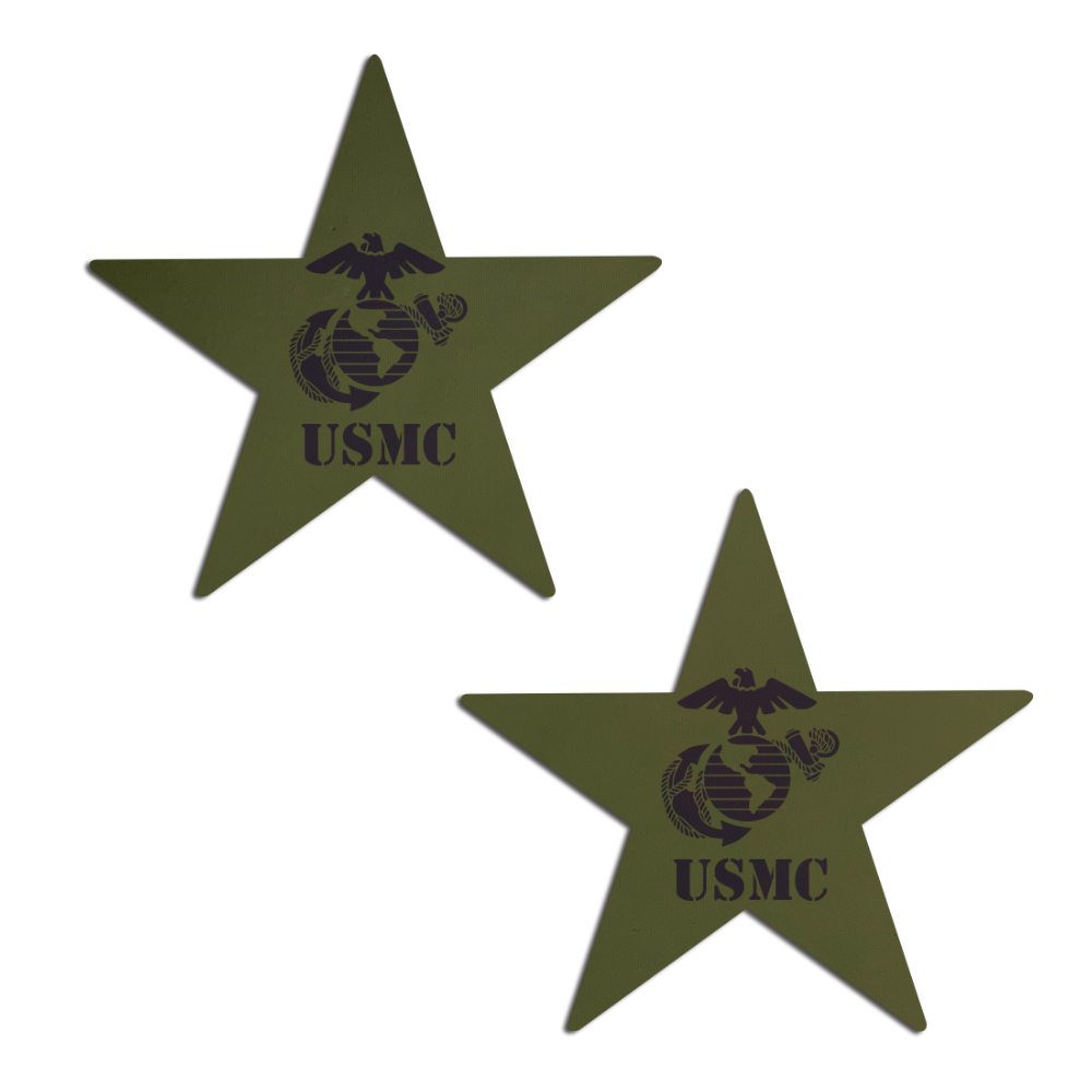 5 Pack:Nautical Star: Military USMC US Marines Insignia Black on Green Nipple Pasties by Pastease® o/s