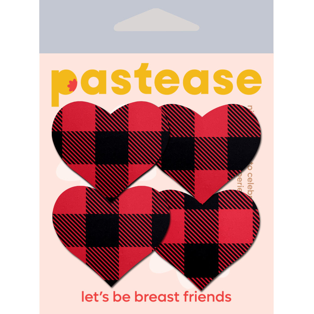 5 Pack: Petites: Two-Pair Small Buffalo Plaid Hearts Nipple Pasties by PasteaseĀ®