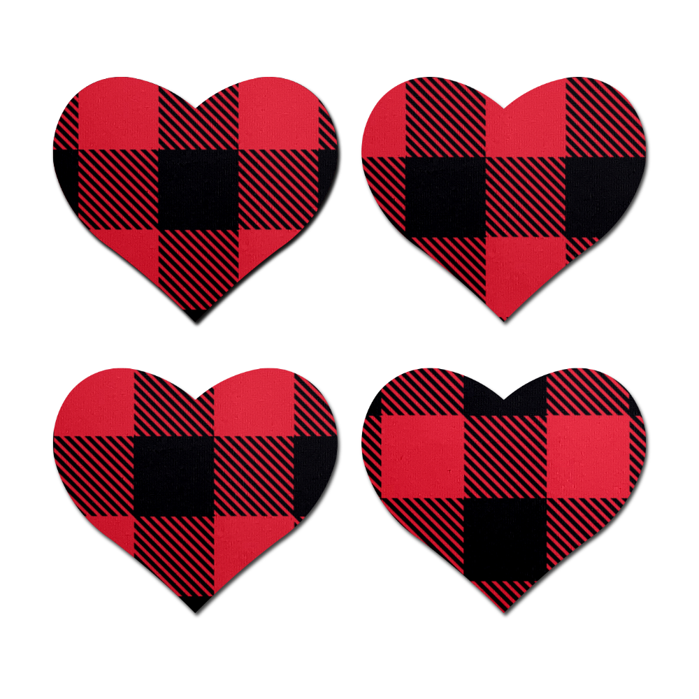 5 Pack: Petites: Two-Pair Small Buffalo Plaid Hearts Nipple Pasties by PasteaseĀ®