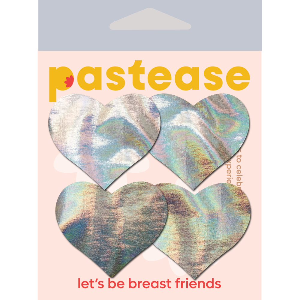 5-Pack: Petites: Two-Pair Small Holographic Silver Hearts  Nipple Pasties by Pastease® o/s