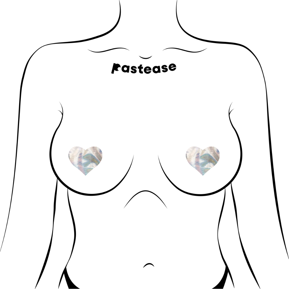 5-Pack: Petites: Two-Pair Small Holographic Silver Hearts Nipple Pasties by Pastease® o/s