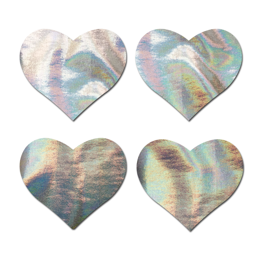 5-Pack: Petites: Two-Pair Small Holographic Silver Hearts  Nipple Pasties by Pastease® o/s