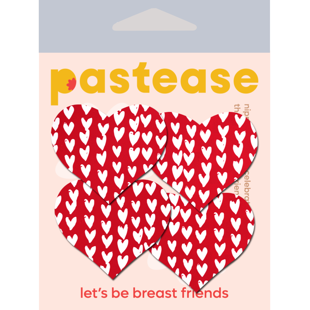 5 Pack: Petites: Two-Pair Small Red Hearts Pattern on White Hearts Nipple Pasties by Pastease® o/s