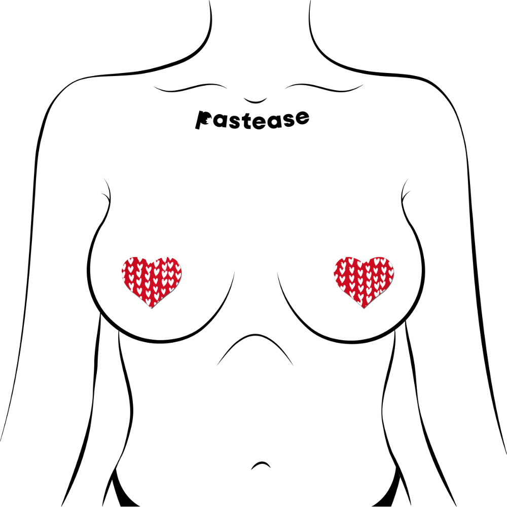 5 Pack: Petites: Two-Pair Small Red Hearts Pattern on White Hearts Nipple Pasties by Pastease® o/s