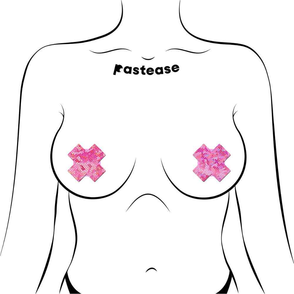 5 Pack: Petite Plus X: Two Pair of Small Shattered Glass Disco Ball Cross Nipple Pasties by Pastease®