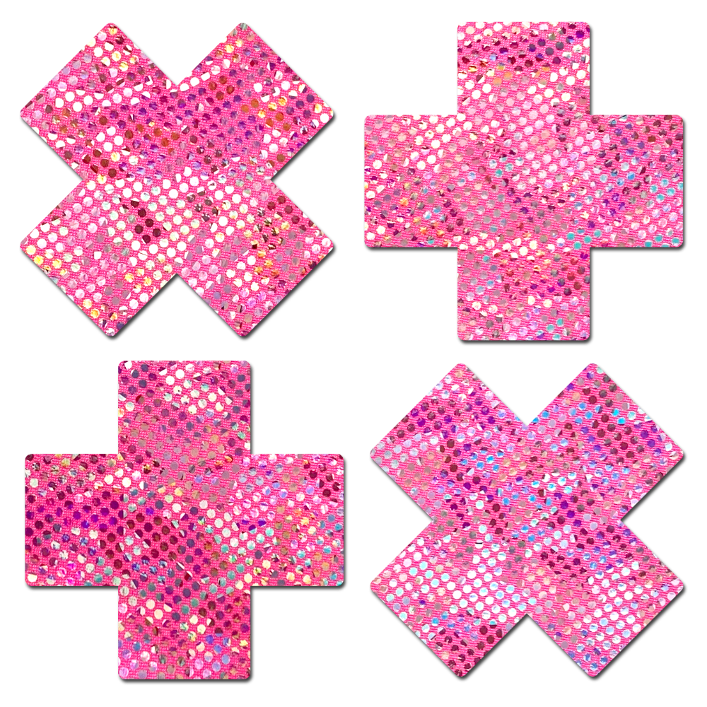 5 Pack: Petite Plus X: Two Pair of Small Shattered Glass Disco Ball Cross Nipple Pasties by Pastease®