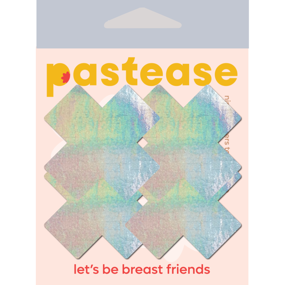 5 Pack: Petite Plus X: Two Pair of Small Holographic Silver Cross Nipple Pasties by Pastease® o/s