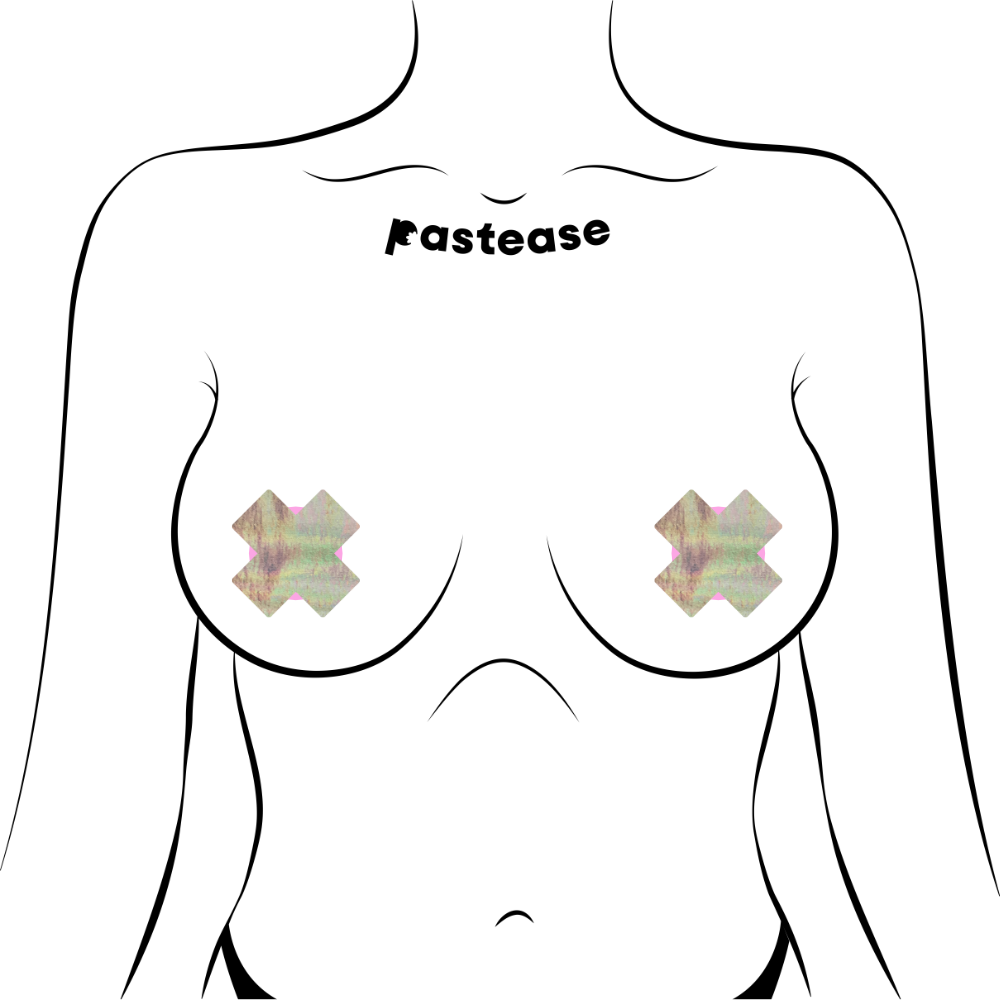 5 Pack: Petite Plus X: Two Pair of Small Holographic Silver Cross Nipple Pasties by Pastease® o/s