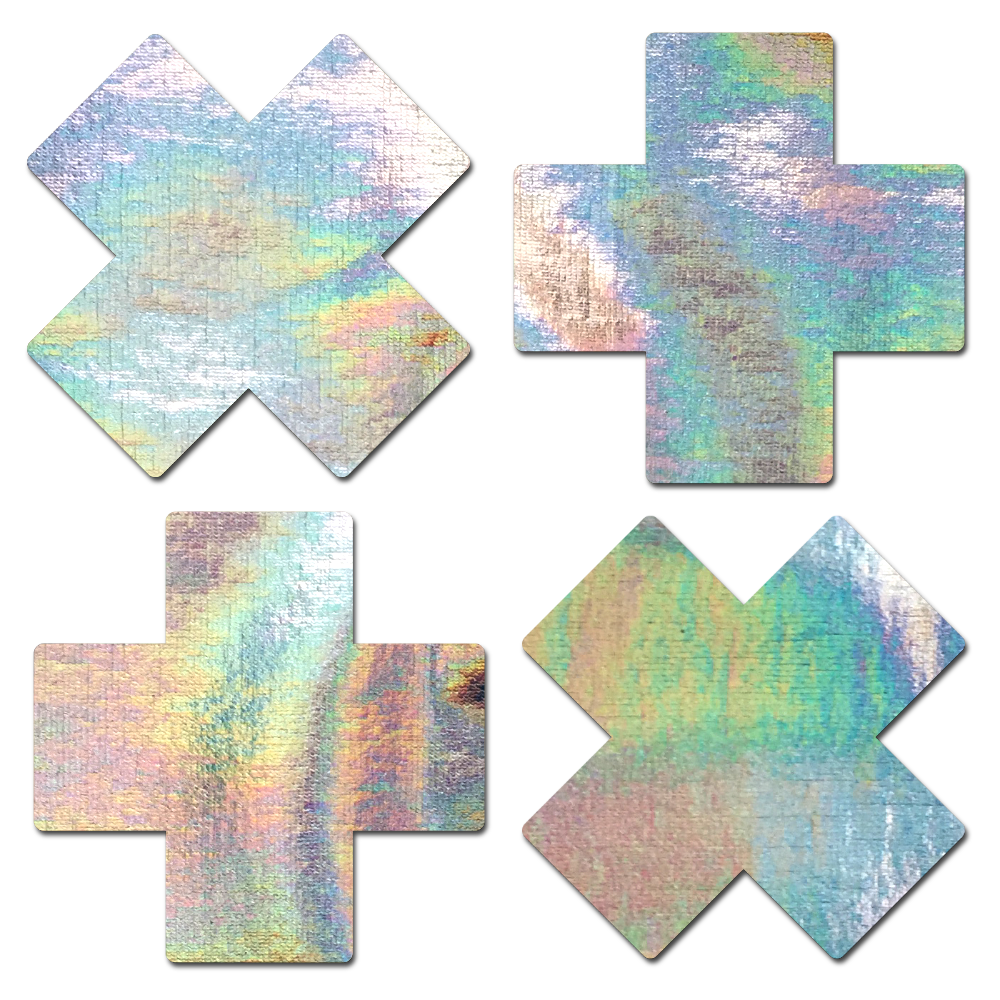 5 Pack: Petite Plus X: Two Pair of Small Holographic Silver Cross Nipple Pasties by Pastease® o/s
