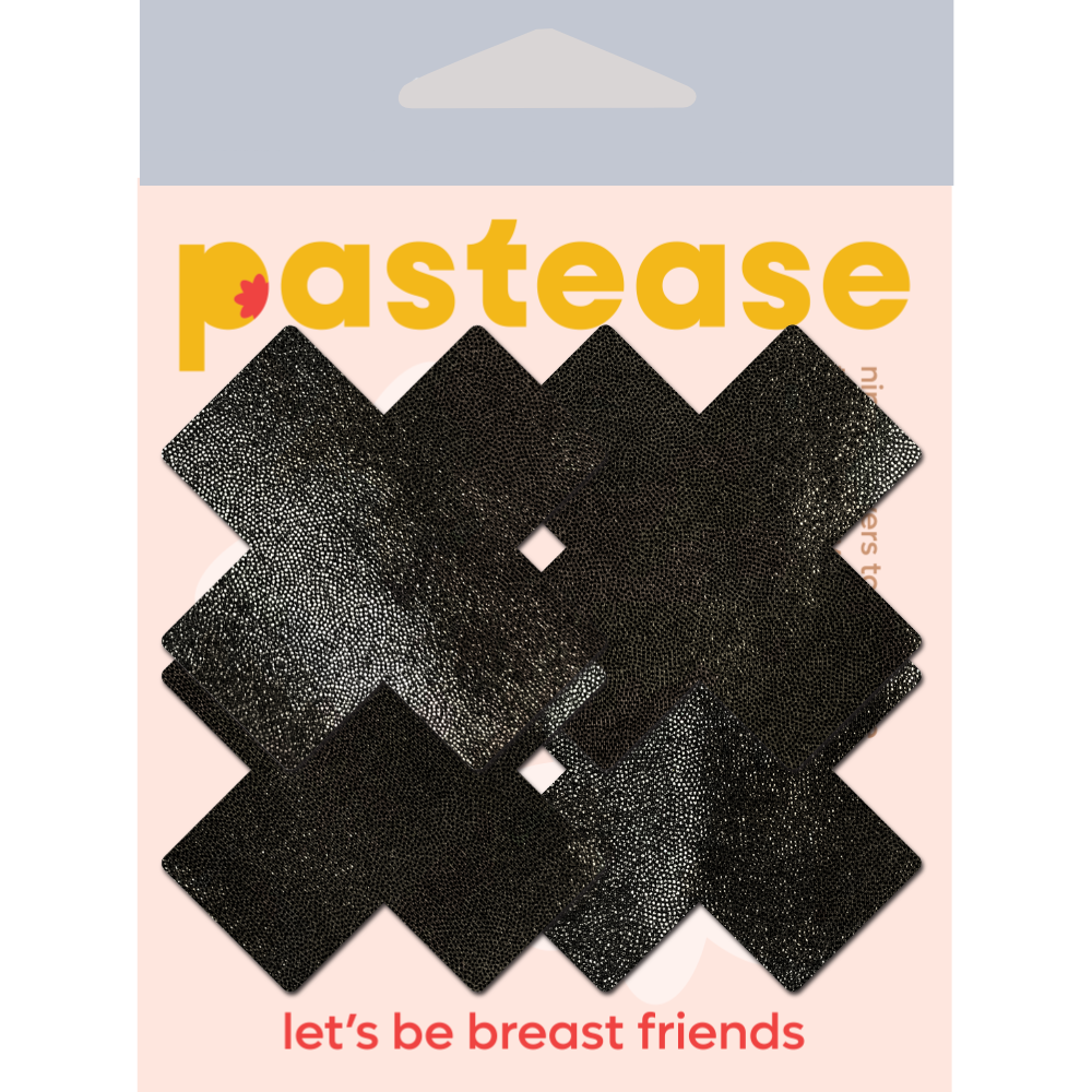 5-Pack: Petite Plus X: Two Pair of Small Liquid Black Cross Nipple Pasties by Pastease® o/s