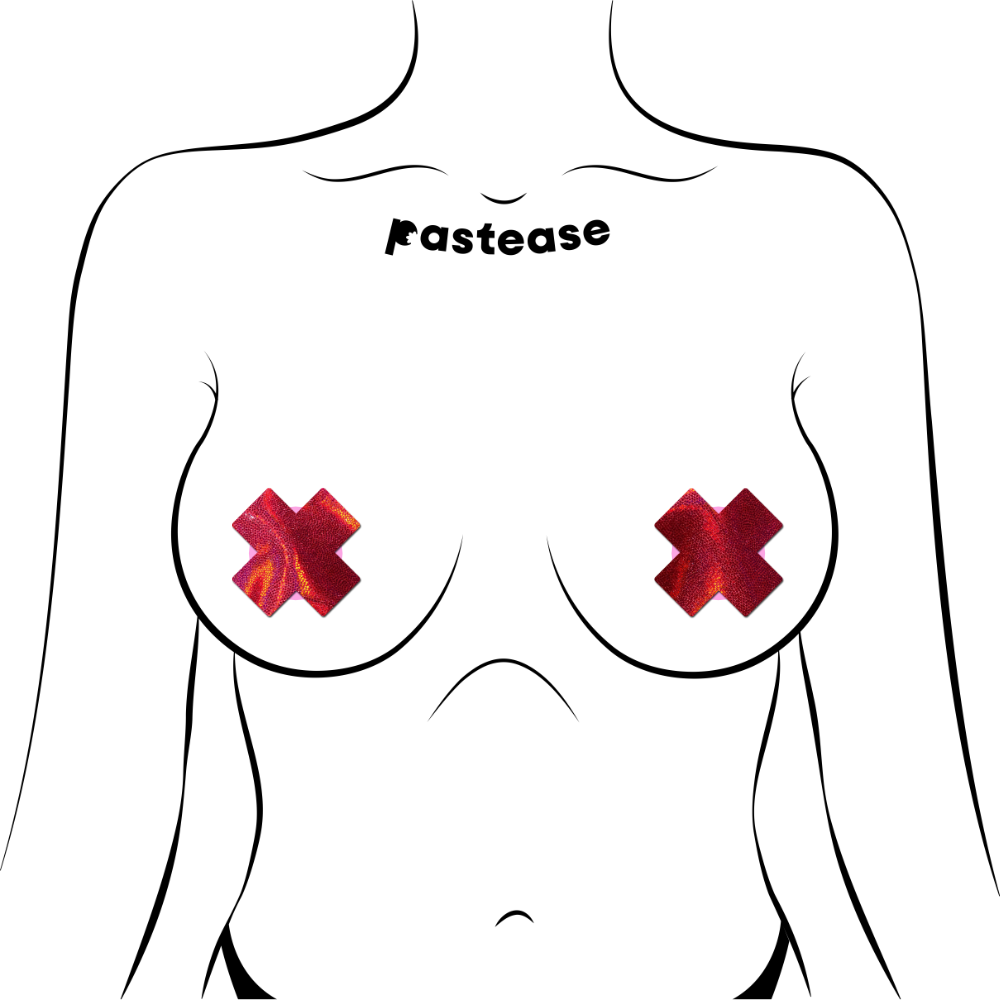 5 Pack: Petite Plus X: Two Pair of Small Liquid Red Cross Nipple Pasties by Pastease® o/s