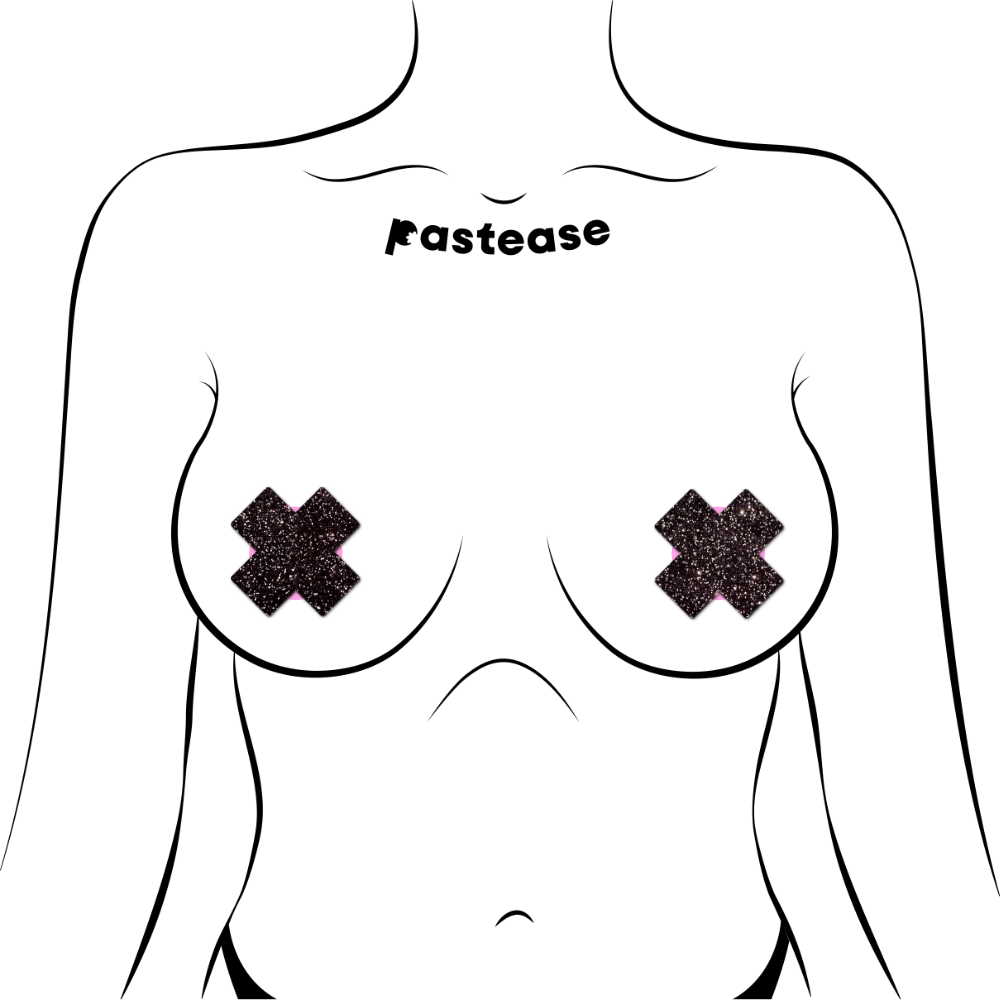 5-Pack: Petite Plus X: Two Pair of Small Sparkle Black Plus Nipple Pasties by Pastease®