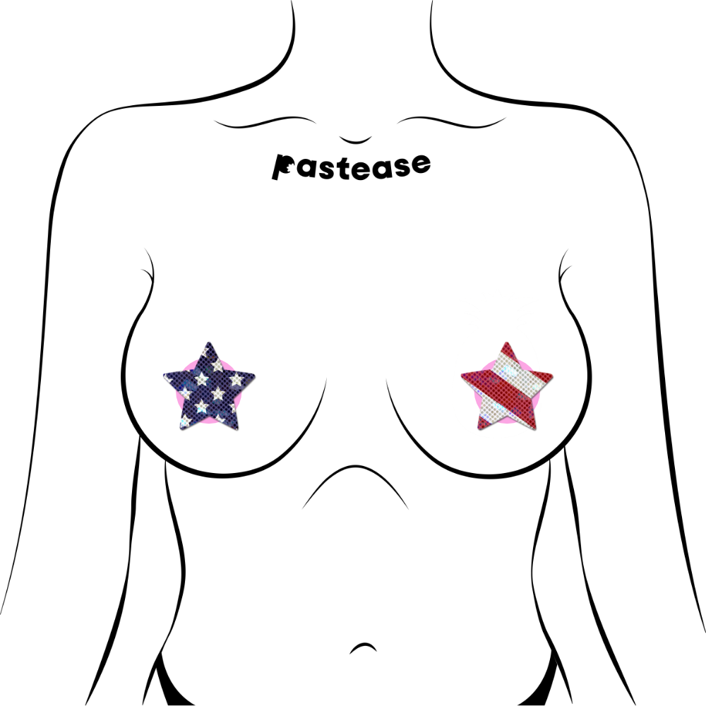 5 Pack: Petites: Two-Pair Small Glittering Stars & Stripes Star Nipple Pasties by Pastease®