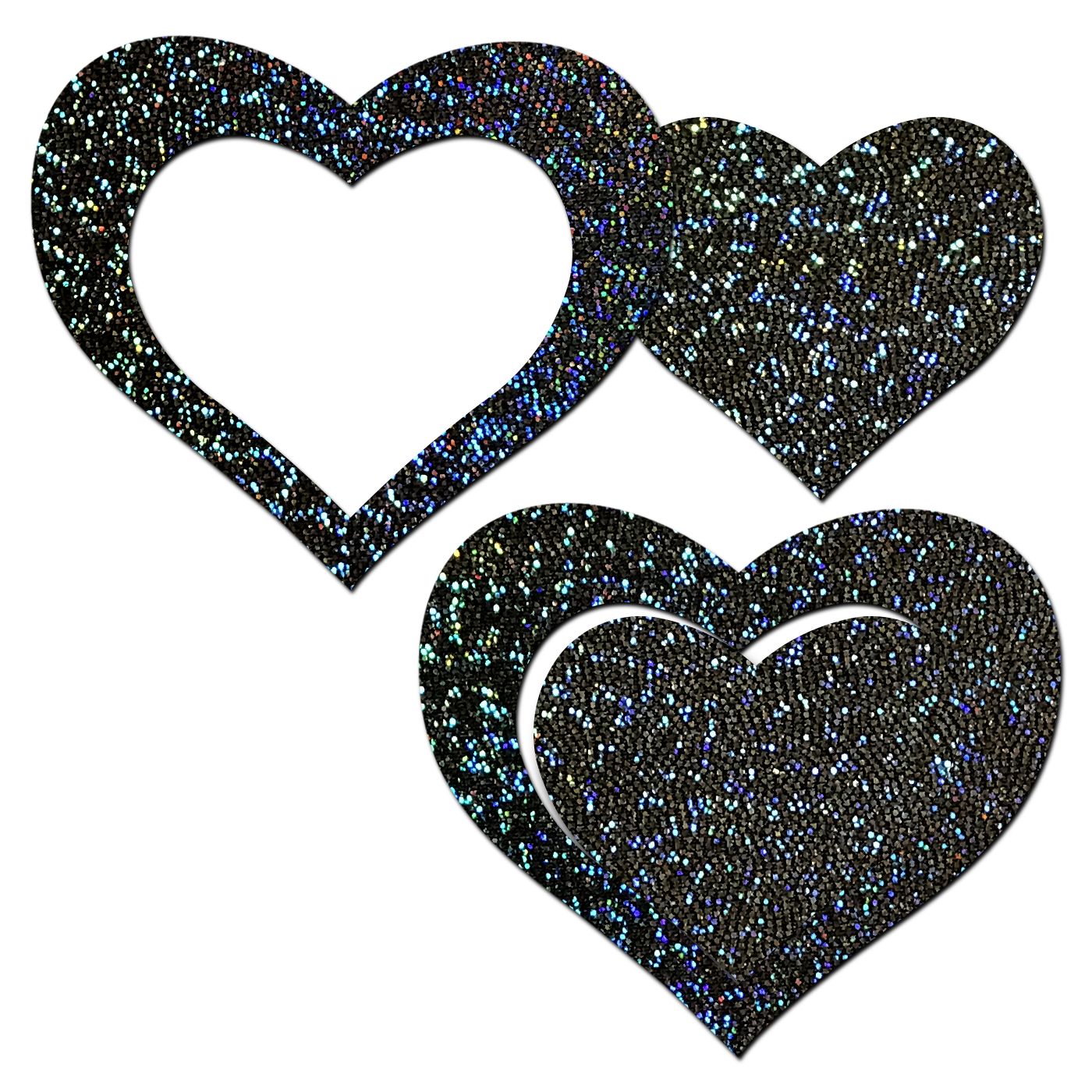 5-Pack: Peek-a-Boob: Black Glitter Heart Frame & Center Nipple Pasties by Pastease® o/s