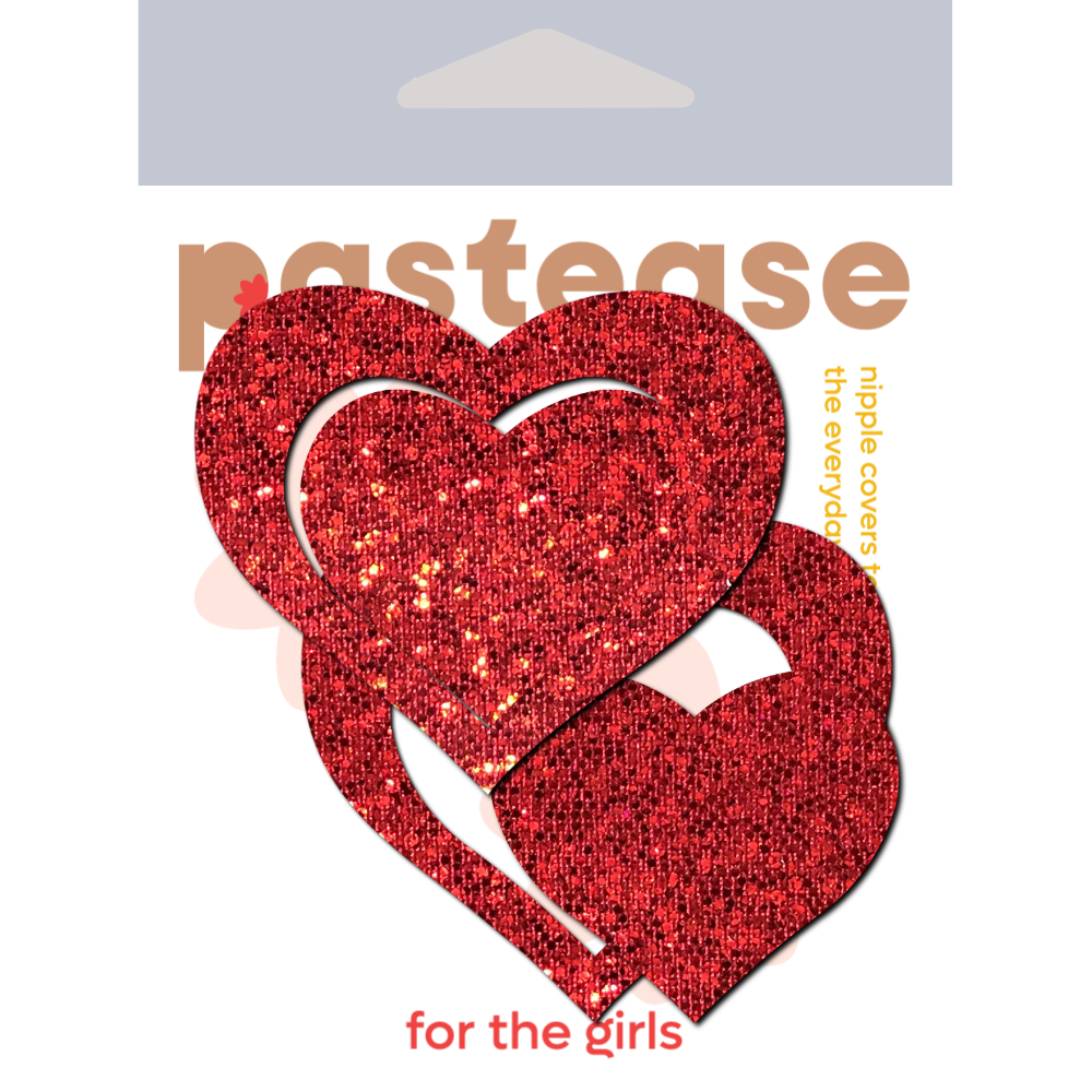 5-Pack: Peek-a-Boob: Red Glitter Heart Frame & Center Nipple Pasties by Pastease® o/s