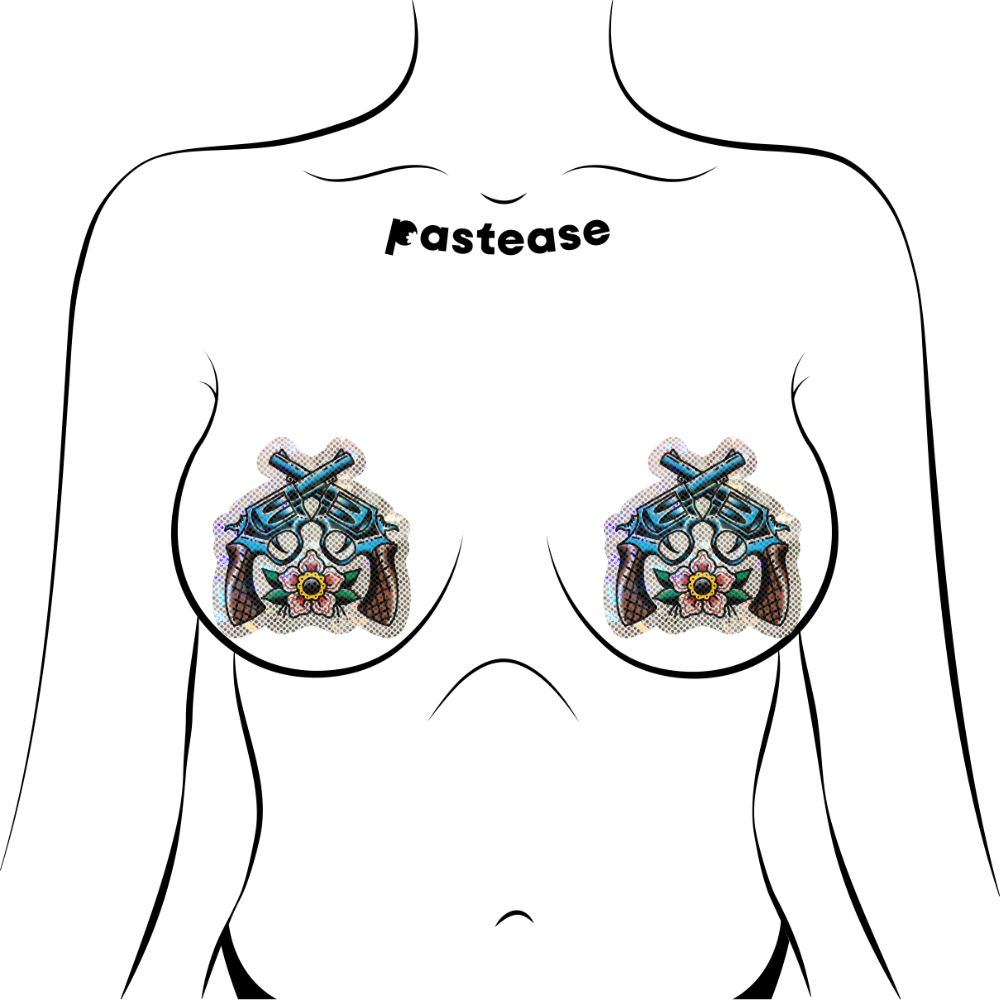 5-Pack: Pistols: Glittering Six Guns Diamond Thom™ Nipple Pasties by Pastease® o/s