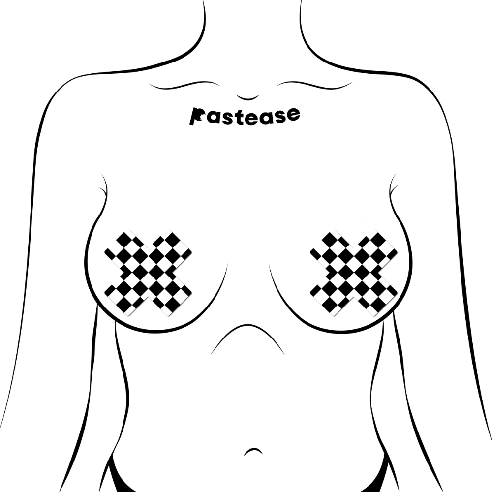 5-Pack: Plus X: Black & White Checker Cross Nipple Pasties by Pastease® o/s