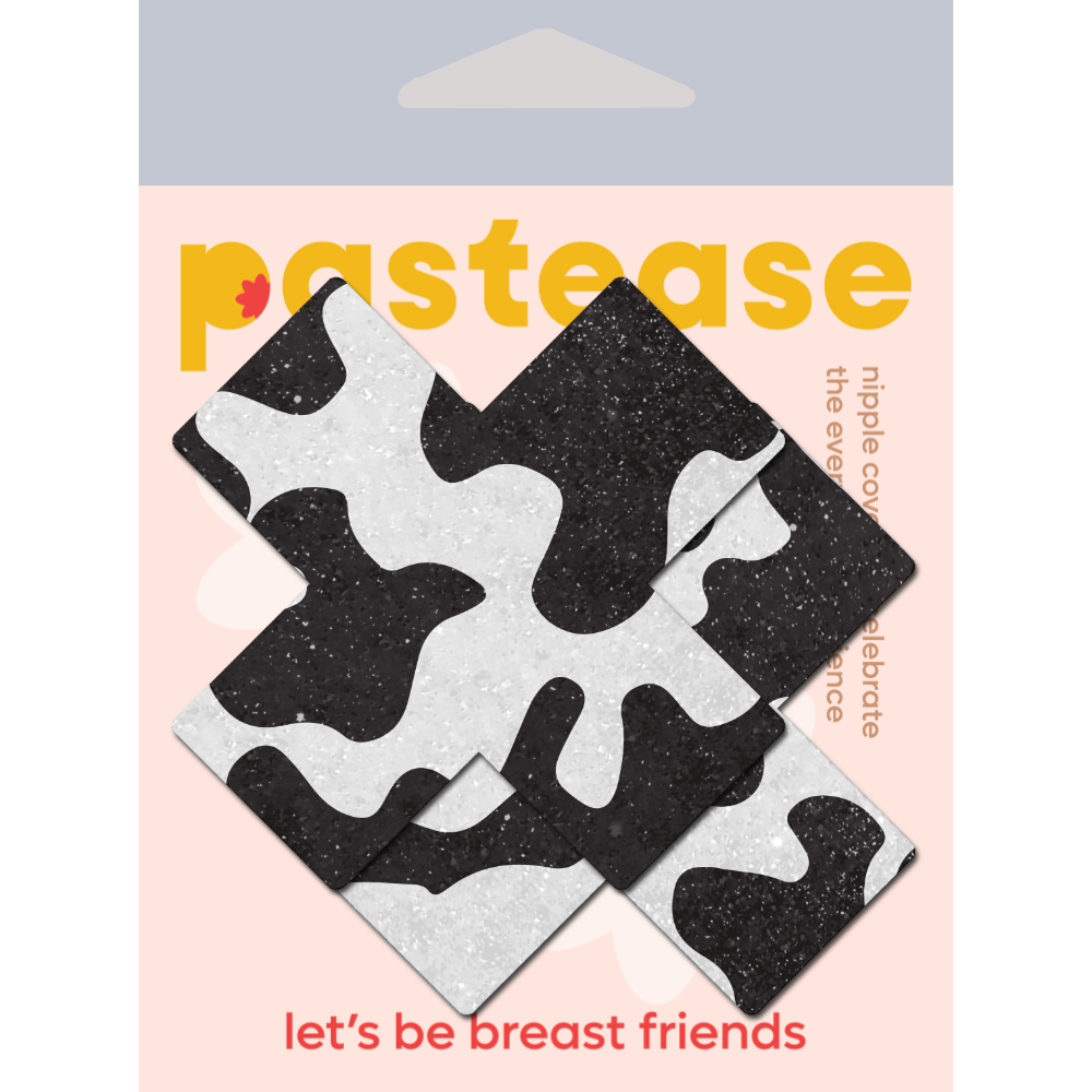 5-Pack: Plus X: Black & White Cow Print Cross Nipple Pasties by Pastease®