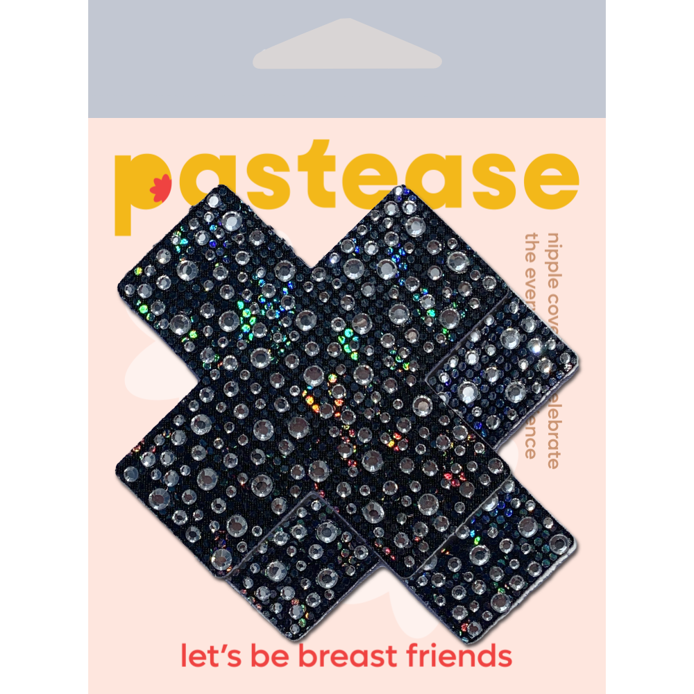 5-Pack: Plus X: Crystal Black Cross Nipple Pasties by Pastease® o/s