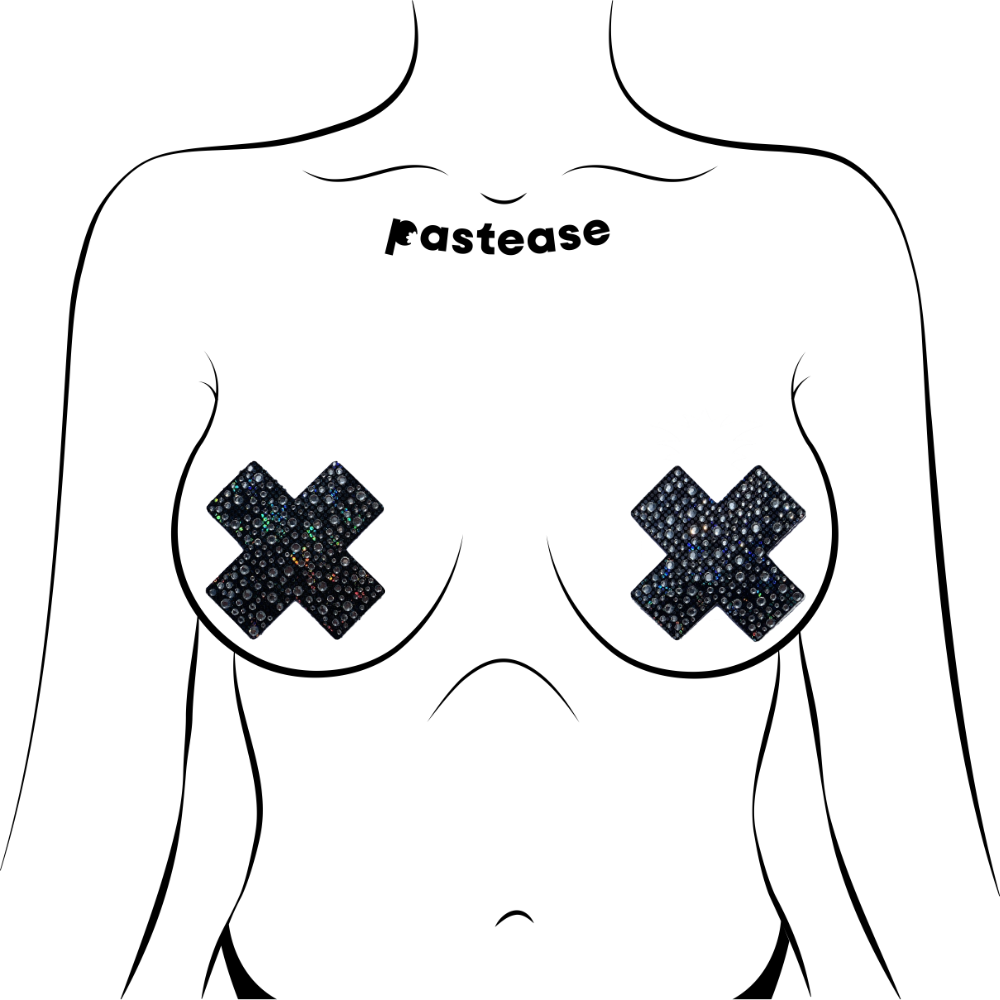 5-Pack: Plus X: Crystal Black Cross Nipple Pasties by Pastease® o/s