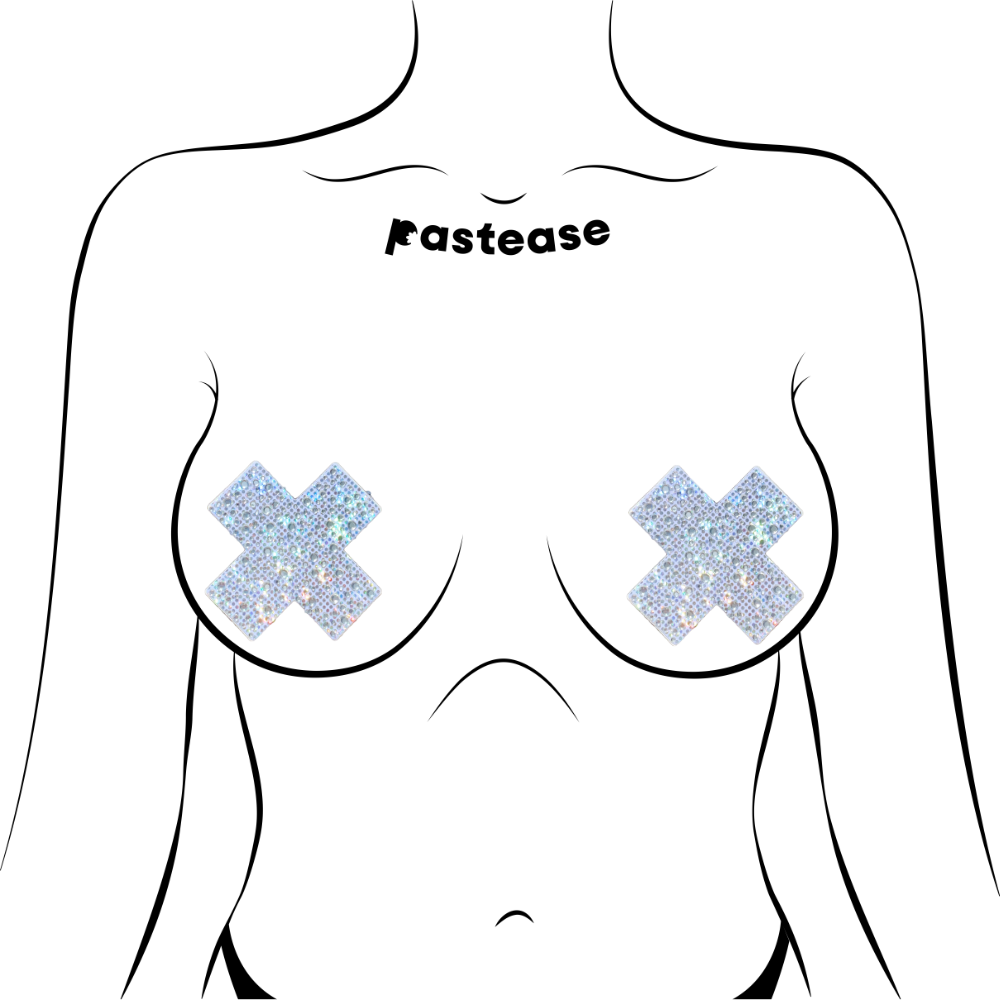 5-Pack: Plus X: Crystal Silver Cross Nipple Pasties by Pastease® o/s