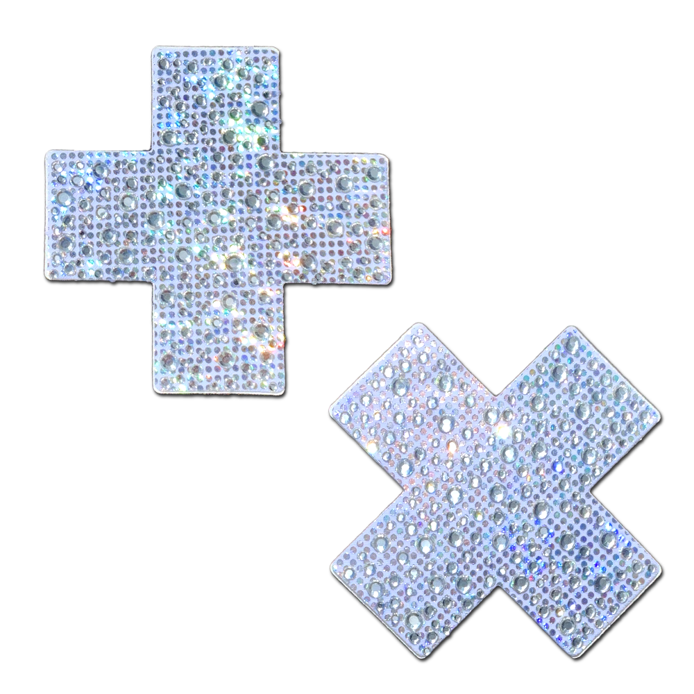 5-Pack: Plus X: Crystal Silver Cross Nipple Pasties by Pastease® o/s