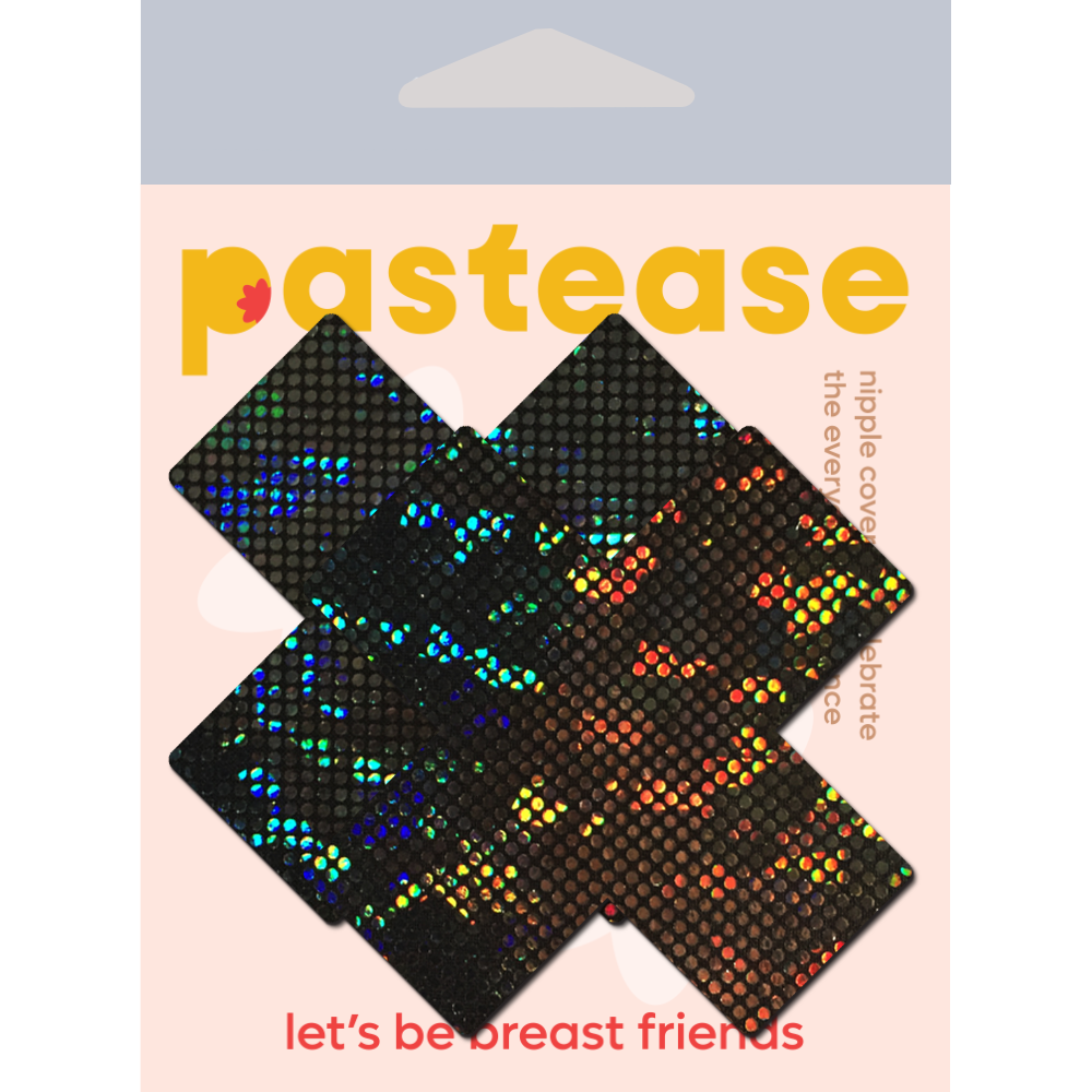 5-Pack: Plus X: Shattered Glass Disco Ball Glitter Black Cross Nipple Pasties by Pastease® o/s