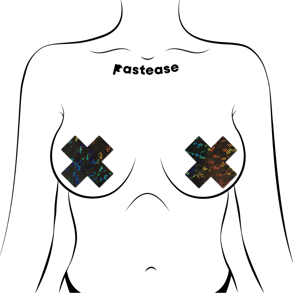 5-Pack: Plus X: Shattered Glass Disco Ball Glitter Black Cross Nipple Pasties by Pastease® o/s