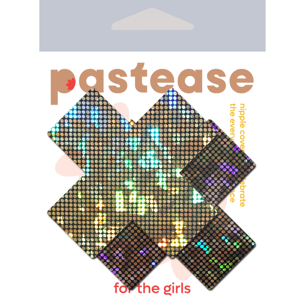 5-Pack: Plus X: Shattered Glass Disco Ball Glitter Gold Cross Nipple Pasties by Pastease® o/s