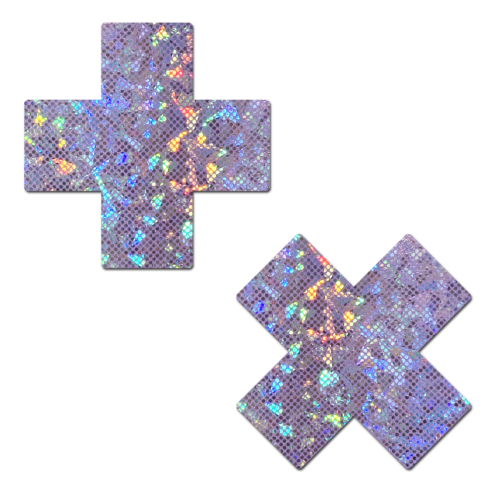 5-Pack: Plus X: Shattered Glass Disco Ball Glitter Lilac Cross Nipple Pasties by PasteaseĀ® o/s