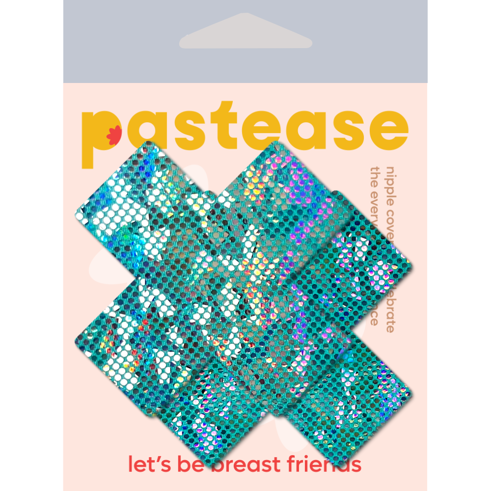 5-Pack: Plus X: Shattered Glass Disco Ball Glitter Seafoam Cross Nipple Pasties by PasteaseĀ®