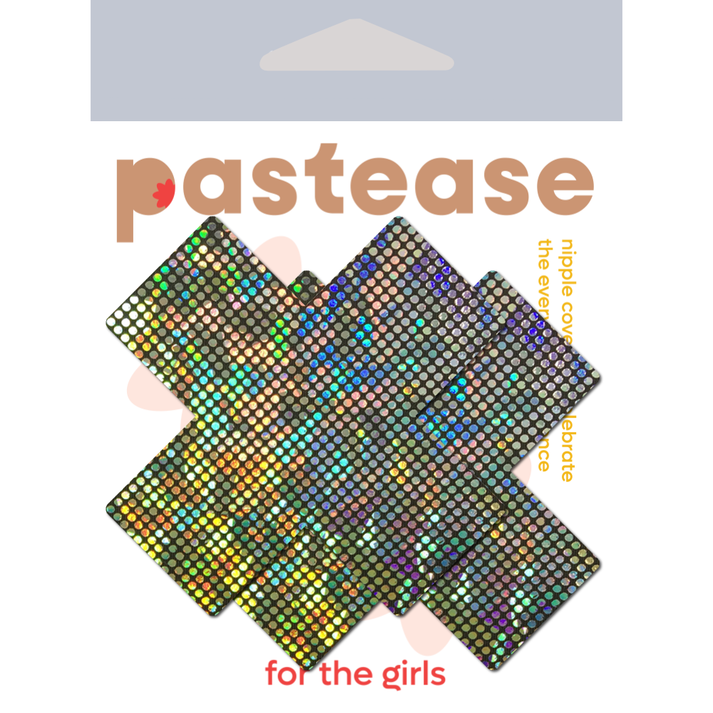 5-Pack: Plus X: Shattered Glass Disco Ball Glitter Silver Cross Nipple Pasties by Pastease® o/s