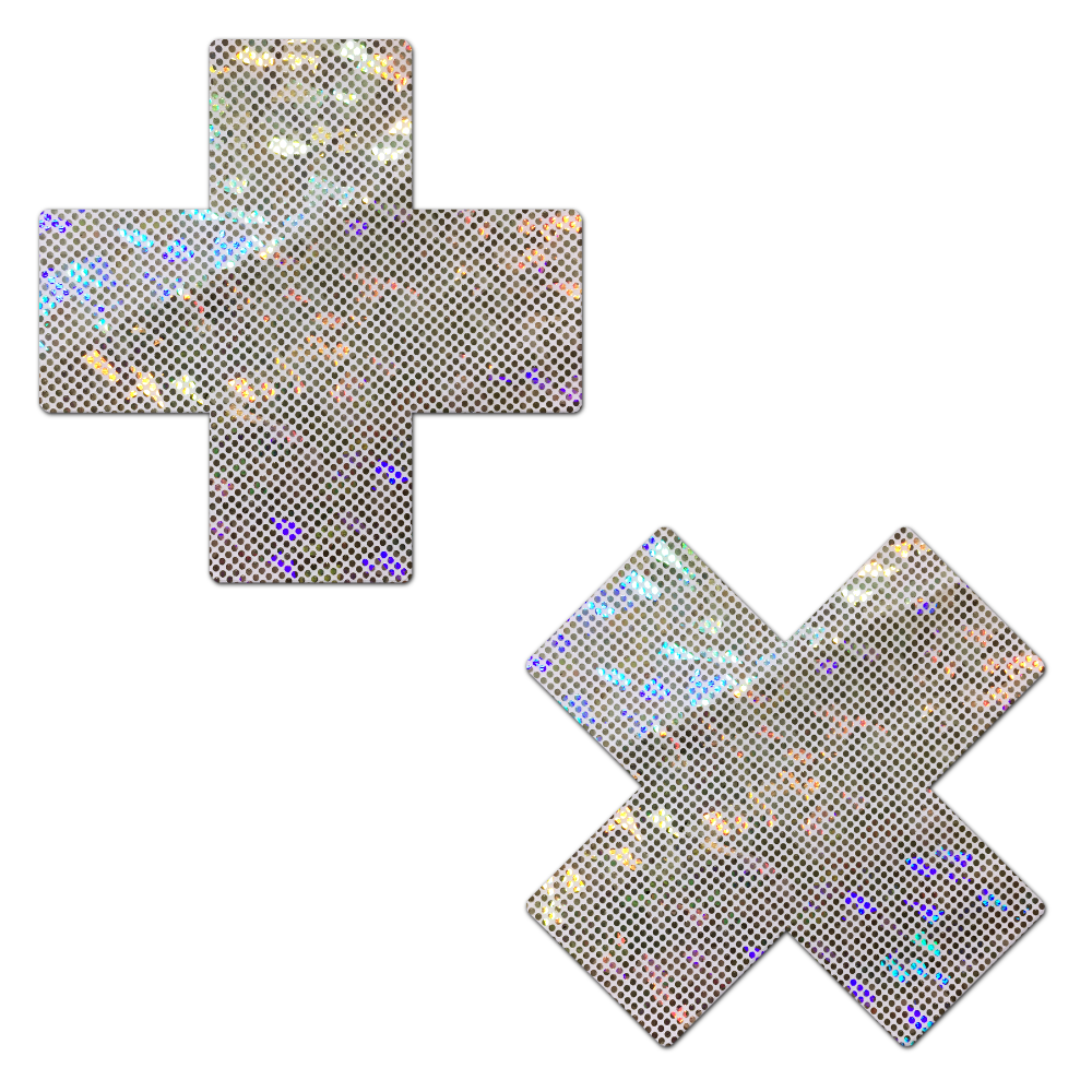 5-Pack: Plus X: Shattered Glass Disco Ball Glitter White Cross Nipple Pasties by Pastease® o/s