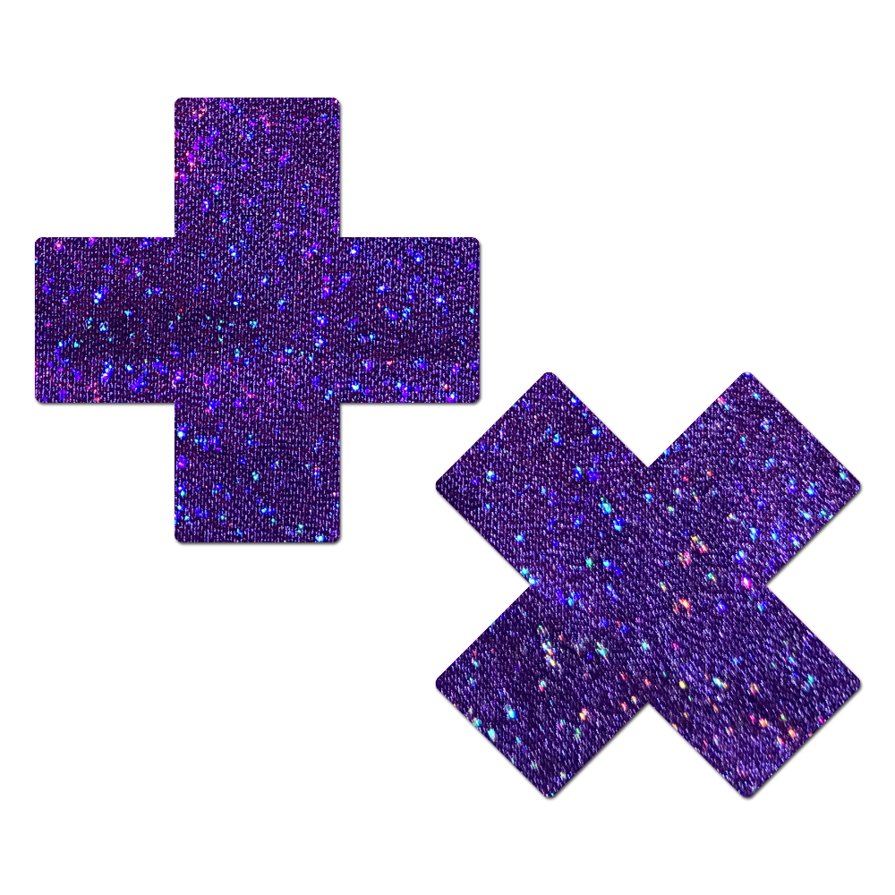 5-Pack: Plus X: Glitter Purple Cross Nipple Pasties by Pastease® o/s