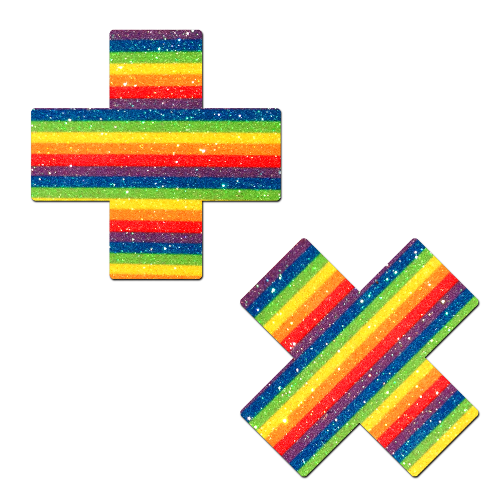 5-Pack: Plus X: Glittering Rainbow Cross Nipple Pasties by Pastease® o/s