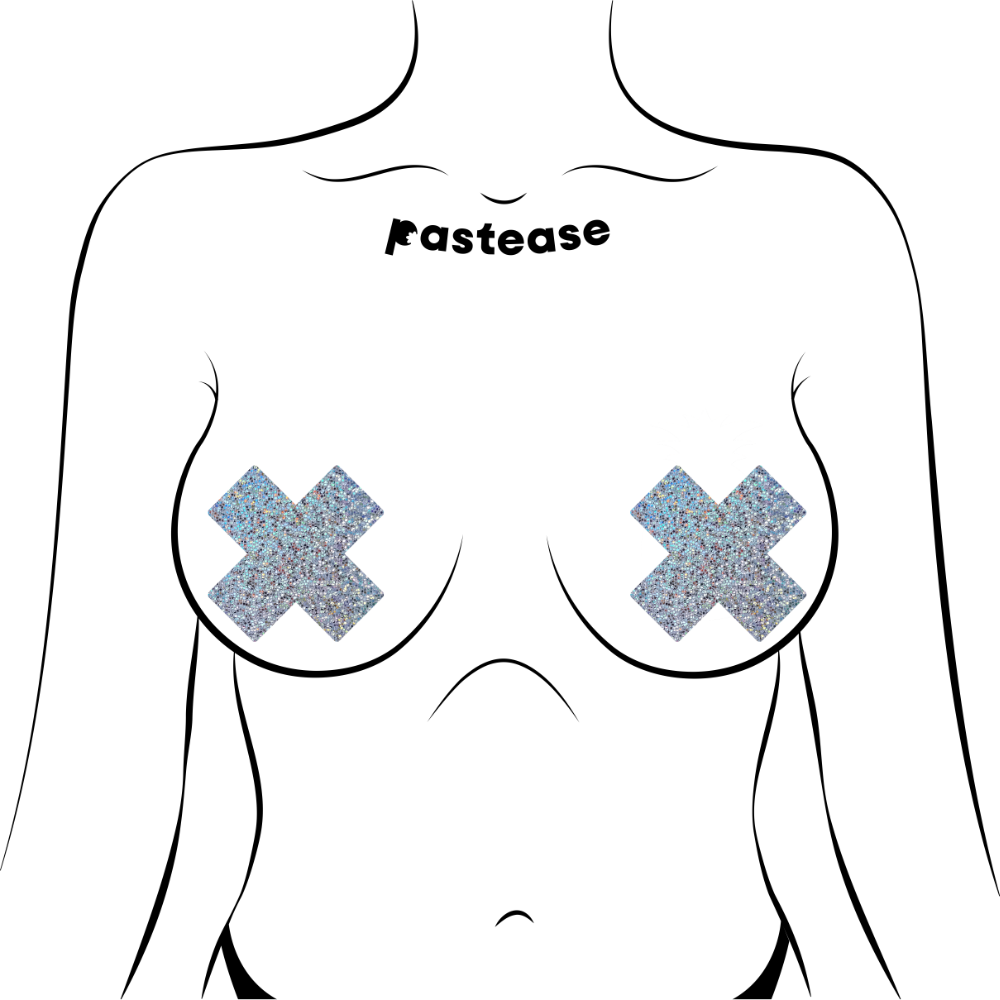 5-Pack: Plus X: Silver Glittery Cross Nipple Pasties by Pastease® o/s