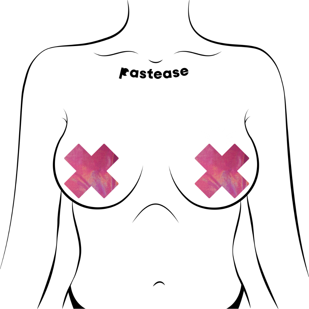5-Pack: Plus X: Holographic Bubblegum Pink Cross Nipple Pasties by Pastease® o/s