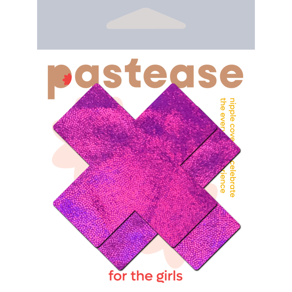 5-Pack: Plus X: Pink Holographic Cross Nipple Pasties by PasteaseĀ® o/s