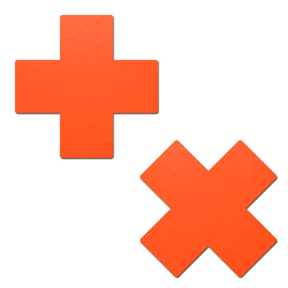 5-Pack: Plus X: Neon Orange Cross Nipple Pasties by Pastease® o/s