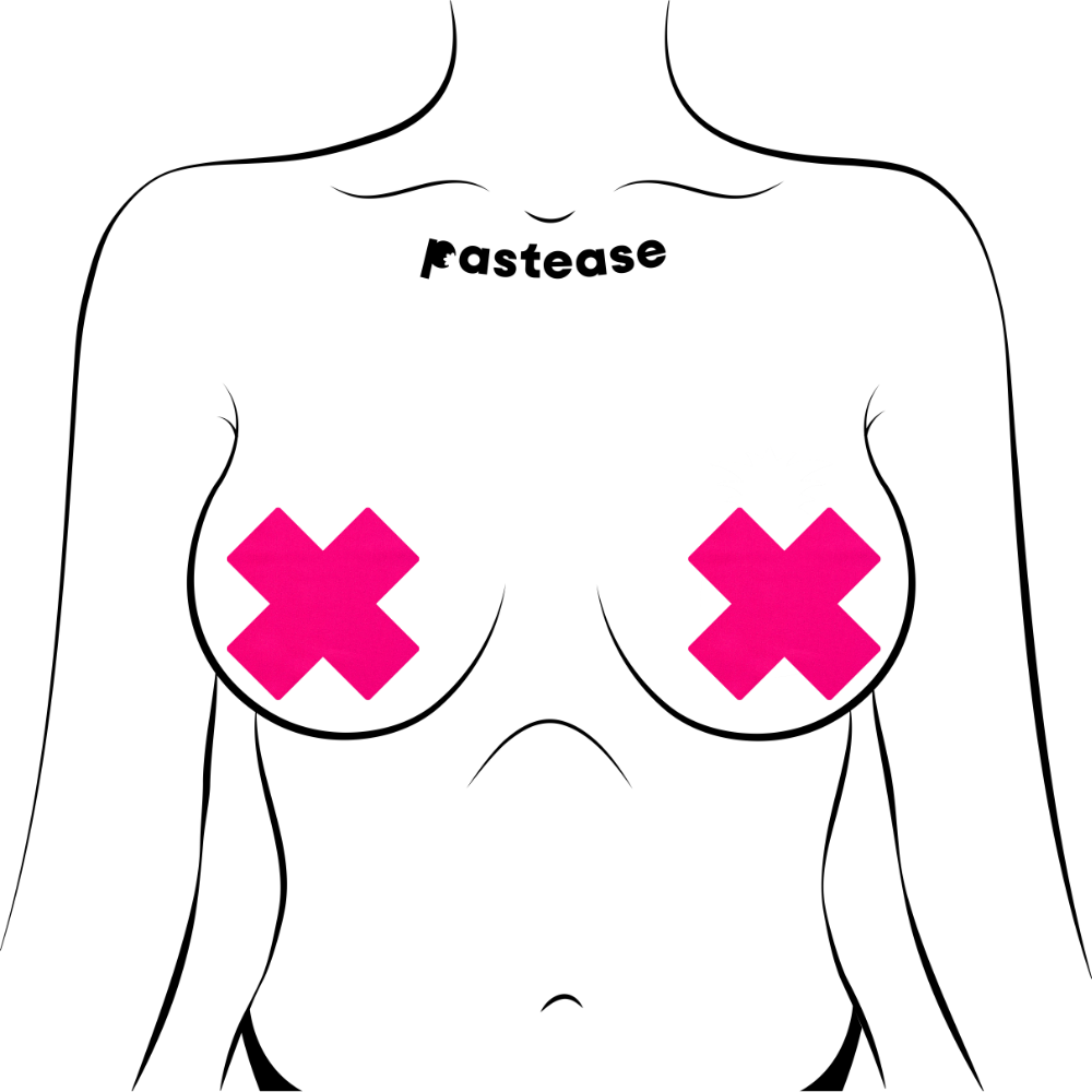 5-Pack: Plus X: Neon Pink (Blacklight Reactive)Cross Nipple Pasties by Pastease® o/s