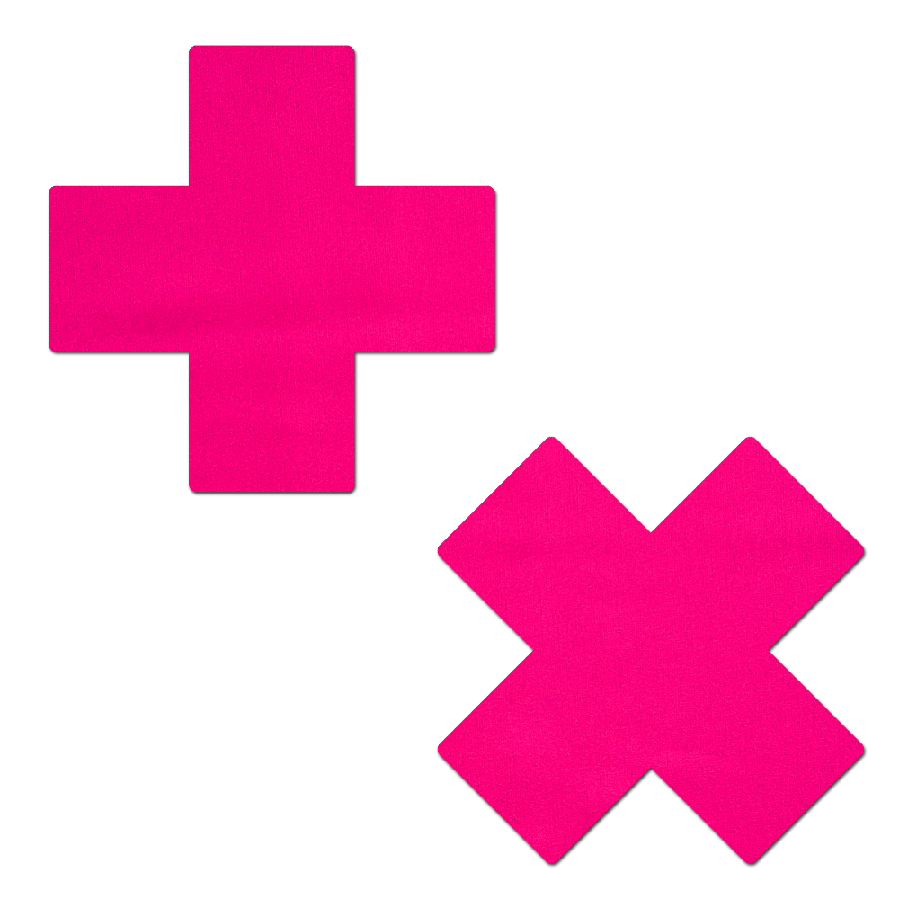 5-Pack: Plus X: Neon Pink (Blacklight Reactive)Cross Nipple Pasties by Pastease® o/s