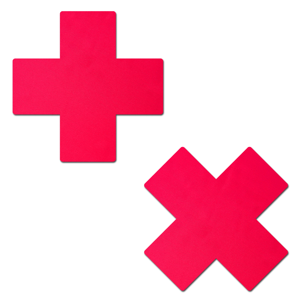 5-Pack: Plus X: Neon Red Cross Nipple Pasties by PasteaseĀ® o/s