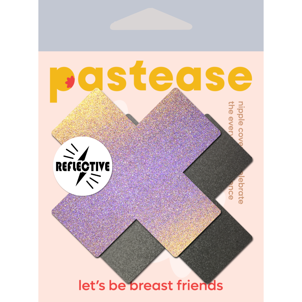 5-Pack: Plus X: Reflective Gun Metal Grey Cross Nipple Pasties by PasteaseĀ® o/s