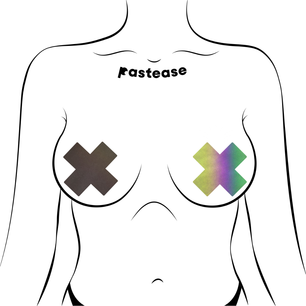 5-Pack: Plus X: Reflective Rainbow Cross Nipple Pasties by Pastease® o/s