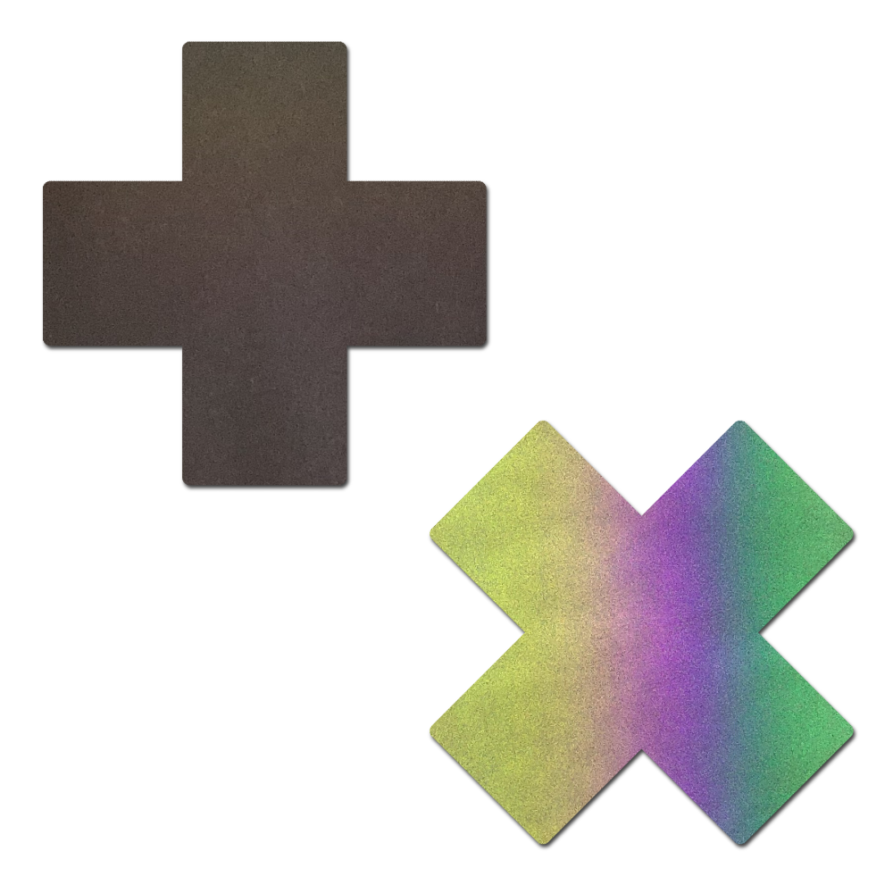 5-Pack: Plus X: Reflective Rainbow Cross Nipple Pasties by Pastease® o/s