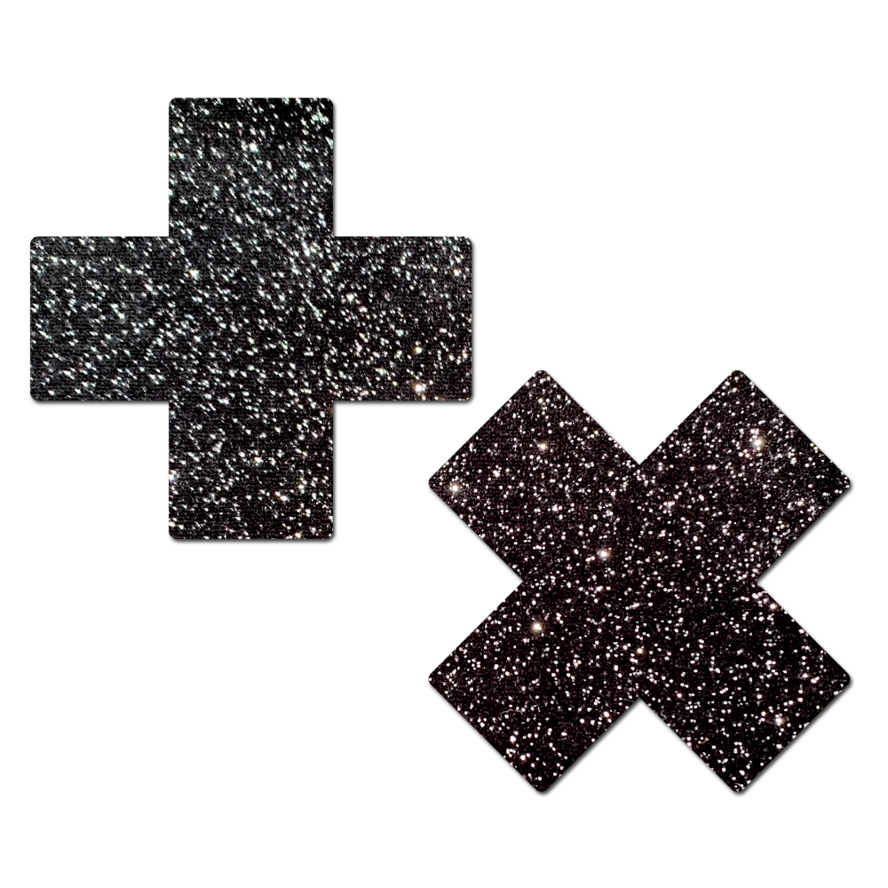 5-Pack: Plus X: Sparkle Black Plus Nipple Pasties by PasteaseĀ® o/s