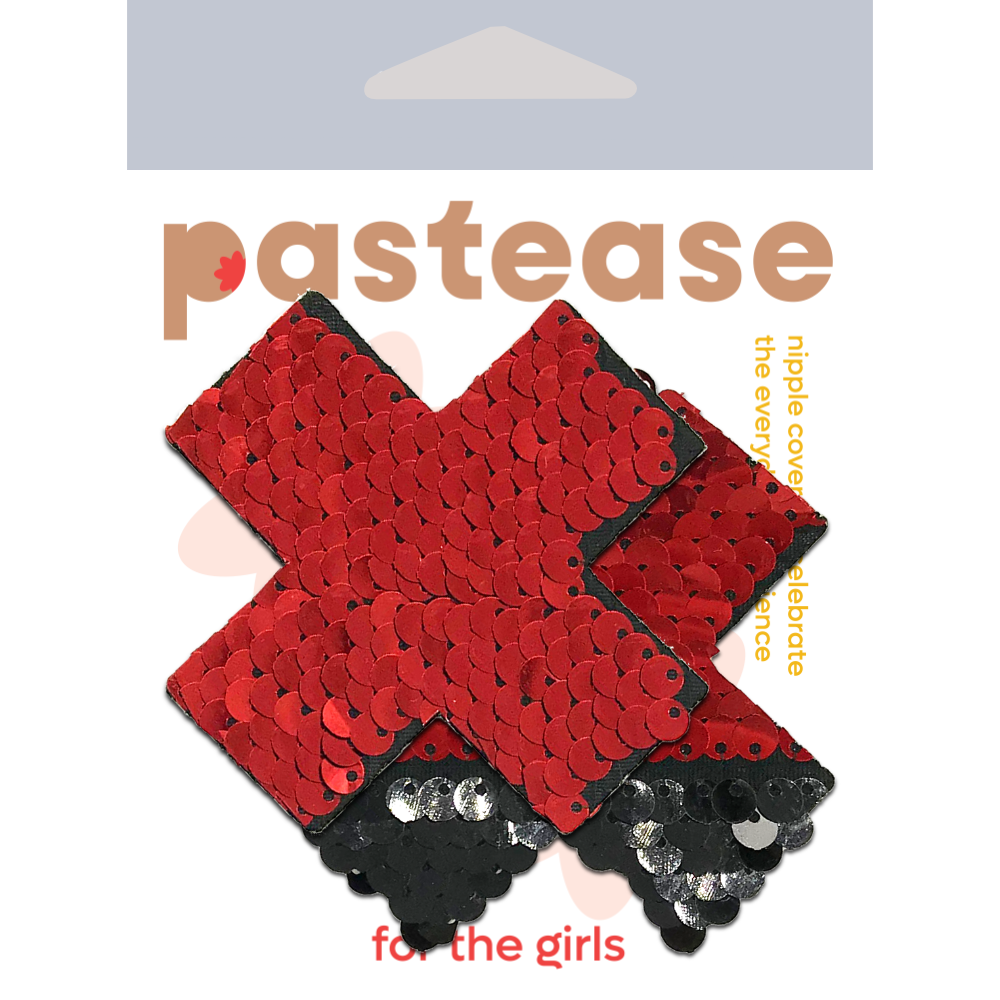 5-Pack: Plus X: Red & Black Flip Sequin Cross Nipple Pasties by Pastease® o/s
