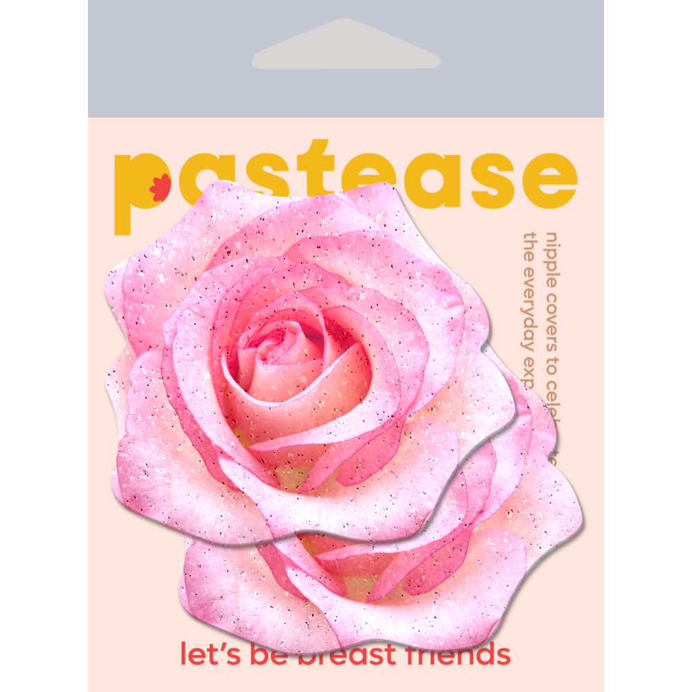 5 Pack: Rose: Pink Glitter Velvet Blooming Rose Flower Nipple Pasties by Pastease® o/s