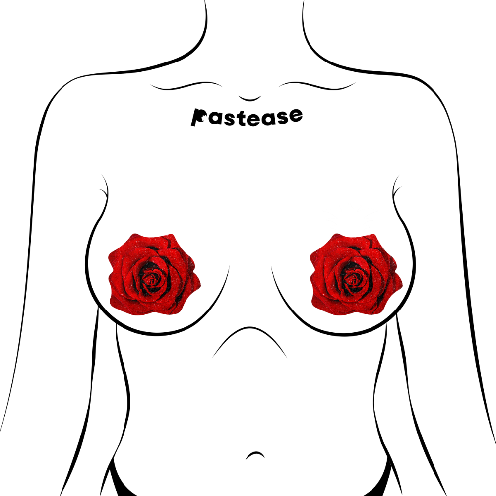 5-Pack: Rose: Red Glitter Velvet Blooming Rose Nipple Pasties by Pastease® o/s